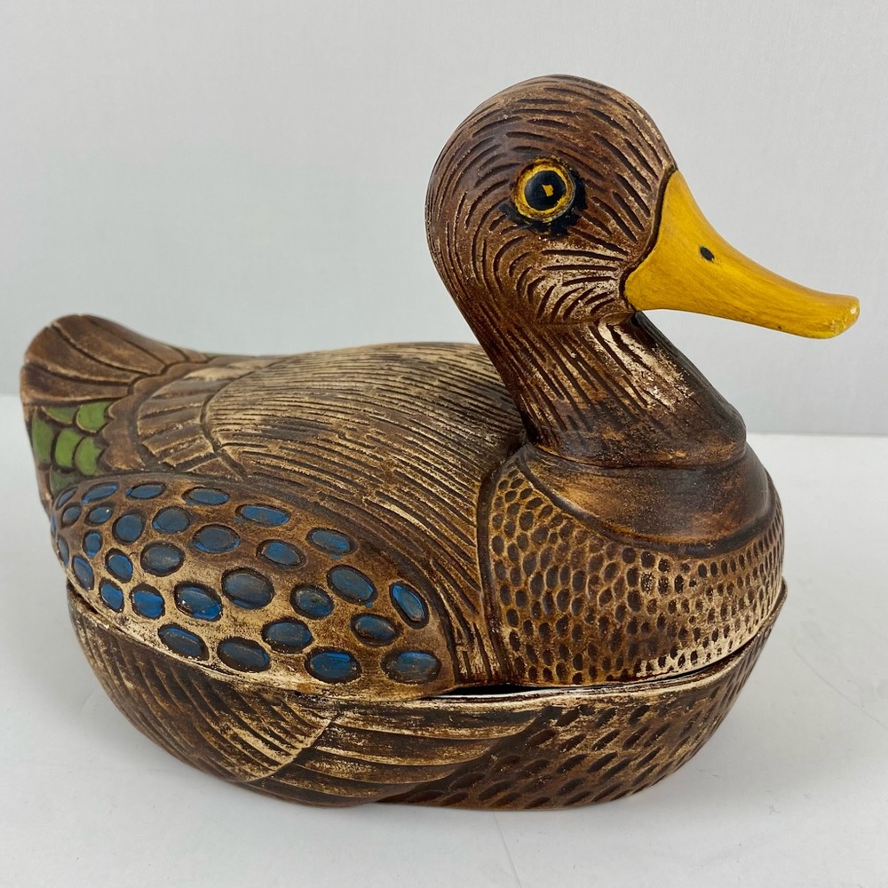 Vintage 1970s Porcelain Duck Candy Dish Hand Painted